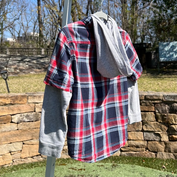 Greendog Flannel Shirt with Gray Hoodie and Long Sleeves - Picture 5 of 14